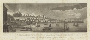 1666年の大火に登場したロンドンの一部の景色 作： English School