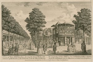 ロンドンのヴォクソール庭園の眺め、庭園の入り口での壮大な散歩と音楽の演奏を伴うオーケストラ 作： English School
