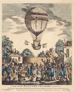 8月12日月曜日、ハックニーのマーメイド・タバーンの庭園から、サドラー氏と英国海軍のパジェット大尉とともに上昇する気球の様子。