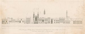 ウェストミンスターホールに隣接し、テムズ川に面した一連の建物の眺め 作： English School