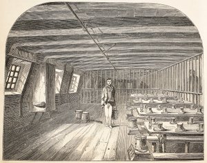 弁護側の病棟には、囚人を夕食に戻すための手配があり、ロンドンの刑務所刑務所のイラストと、ヘンリーメイヒューとパブのジョンビニーによる刑務所の生活の様子が描かれていました。 18 作： English School