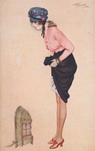 小さなヒーターで足を暖めるためにスカートを持ち上げる女性