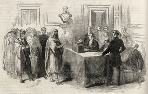 フランス帝国に投票するアブド＝エル＝カダー - 1852年12月4日付「The Illustrated London News」の挿絵。 作： English School