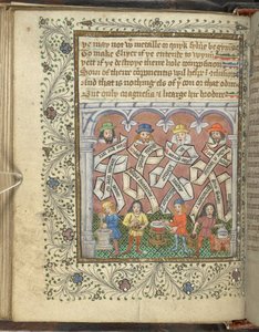 追加 10302 fol.32v 錬金術師のゲーバー (西暦 800 年または 900 年)、アルノルド オブ ヴィラノヴァ、ラーシス、エルメス トリスメギストス、トーマス ノートン作「錬金術の序列」より、1477 年頃 (ベラム) 作： English School