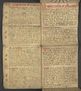 追加。 17367、年鑑からの f.9r、ドミニカル文字と黄金の数字の表を含む。 移動可能なごちそうを見つけるための指示。 聖人のカレンダー、エポック、英国の主権者のリスト、天気予報、黄道十二宮の影響 (vellu 作： English School