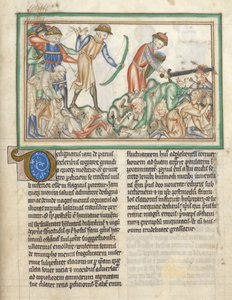 35166 f.35 殺害された人々、聖ヨハネの黙示録からの聖書のシーン、注釈付きのラテン語の黙示録 (ベラムにインクと色) 作： English School