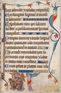 追加。 42130、f.101、詩篇 54、悪魔と戦う大天使、「Luttrell Psalter」から、c.1325-35 (ベラム) 作： English School