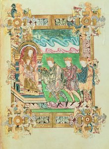 追加 49598 f.24b マギの礼拝、聖エゼルウォルドの祝祷会、ウィンチェスター、980 年頃 (ベラム)