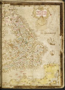 追加。 62540、ff.3v-4、英国とアイルランドの地図、「Nowell-Burghley Atlas」から、英国の詳細、c.1564（ベラム） 作： English School
