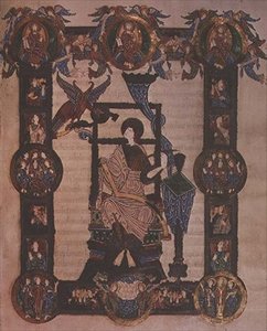 追加の 34890、f.114v: 伝道者聖ヨハネ、グリムバルド福音書、1020 年頃 (ベラム) 作： English School