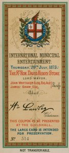 1875年7月29日にロンドンのギルドホールで国際市催し物への入場券 作： English School