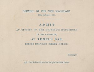 1844年10月29日にロンドンの王立証券取引所がオープンしたときの入場券