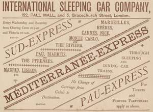 International Sleeping Car Companyの広告、122 Pall Mallと5 Graceshurch Street、1888 作： English School