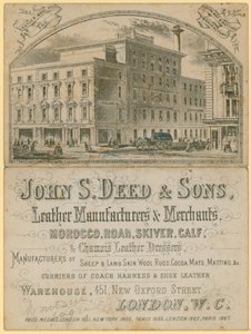 John S Deed＆Sons、皮革メーカー、商人の広告、451 New Oxford Street、ロンドン 作： English School