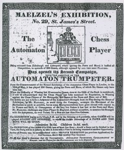 Maelzels展示会の広告、29 St Jamess Street 作： English School