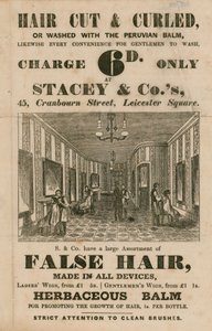 Stacey＆Co.s、45 Cranbourne Street、Leicester Square、ロンドン、ヘアドレッサーの広告