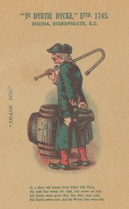 Ye Dyrtie Dycke（Dirty Dick）の広告、202-204 Bishopsgate、ロンドン