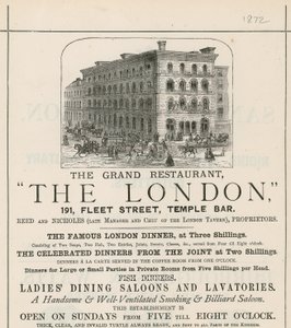グランドレストランザロンドン、191フリートストリート、テンプルバーの広告 作： English School