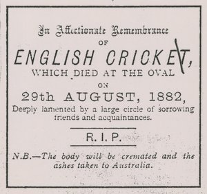 The Ashesのコンセプトを紹介した1882年8月のSporting Timesからの広告 作： English School