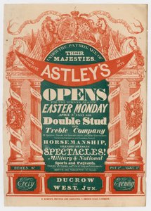 Astleys Amphitheatreの広告、1833年4月8日、夏のシーズンに向けてオープン 作： English School