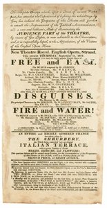 1817年9月11日、ロンドンの新しいシアターロイヤル、イングリッシュオペラ、ストランドの広告、ガス照明に言及 作： English School