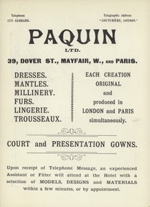 Paquin、ドレスメーカーの広告 作： English School