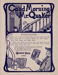 朝食用シリアル「Quaker Oats」の広告（リトグラフ）。 作： English School