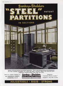 Sankey-Sheldonスチールパーティションの広告、1937 作： English School