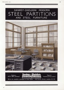 Sankey-Sheldonスチールパーティションの広告、1937 作： English School