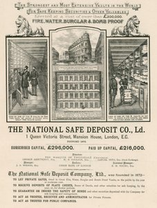 The National Safe Deposit Company、1 Queen Victoria Street、Mansion House、ロンドンの広告 作： English School