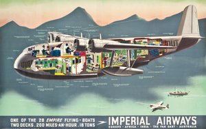 インペリアルエアウェイズの「飛行艇」の広告ポスター、1937年 作： English School