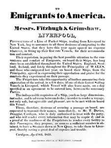 1839年のアメリカへのパケット発送の広告（印刷物） 作： English School