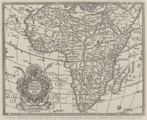 スタンレー以前のアフリカ、約300年前の大陸の地図（エングレービング 作： English School