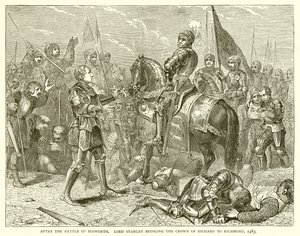 ボスワースの戦いの後。リチャードの王冠をリッチモンドに持ってきたスタンリー卿、1483 作： English School