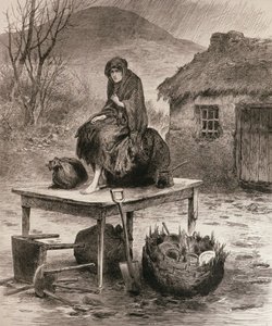 残されたすべて：1886年4月17日の「イラストレイテッド・ロンドン・ニュース」からのクロード・バーンのスケッチからのメイヨー・エビクションのシーン 作： English School