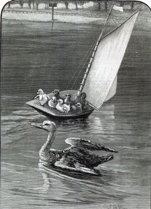 不安な母親、ケンジントンのラウンドポンドで見られ、スケッチされた事件、「レジャーアワー」（1888年） 作： English School