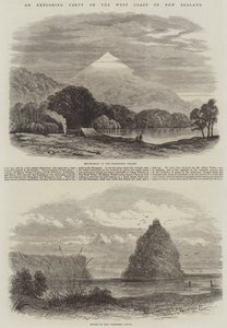 ニュージーランド西海岸の探検隊（版画