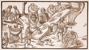 アイルランドの宴会、1581年（セピア写真） 作： English School