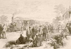 1880年頃の初期の中国鉄道（リトグラフ） 作： English School