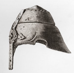 An early twelfth century Nasal Helmet, from The British Army: Its Origins, Progress and Equipment, published 1868.   1439511   ja       japanese Successfully Translated  Original: Spiraling Birds II, 2017 (Collage on canvas) Translat: Spiraling Birds II, 2 作： English School