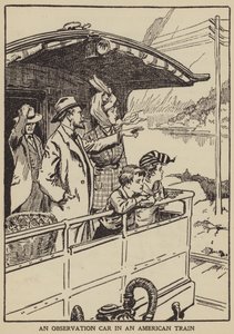 アメリカの列車の中の展望車（リトグラフ） 作： English School