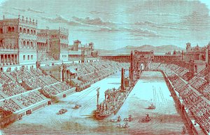 古代アリーナが復元されました-チャリオットレースを表示します。世界の図解された歴史からのイラスト、c.1880を公開（デジタル処理された画像）