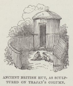 トラヤヌスの列柱に彫刻された古代イギリスの小屋（彫刻 作： English School