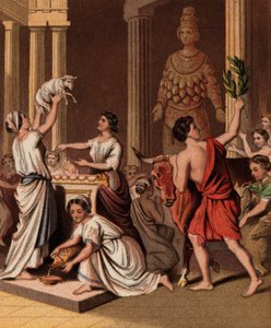 神殿で動物を飼っている古代ギリシャ人 (クロモリト) 作： English School