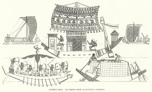 古代の船、エジプトの絵からの複製（エングレービング 作： English School