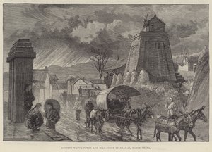 中国北部、山西省の古代時計塔とマイルストーン（彫刻 作： English School