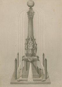 1656年にロンドンのリーデンホールコーナーに建てられた古代の文字盤と噴水 作： English School