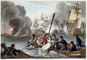 エドワード・オーム著「ワーテルローで終わるイギリスとその同盟国の武器にたどり着いた歴史的、軍事的、海軍的逸話と事件」中のトラファルガーの逸話。Fry、Sutherland、Clark、Dubourg、W.Heart、JA、Atkinsonによる挿絵。Ed.1819, L 作： English School