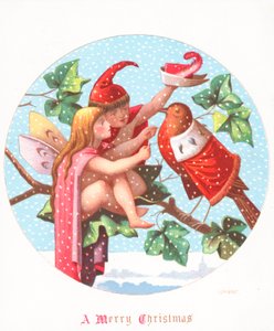 天使とエルフドレッシングロビン、クリスマスカード 作： English School