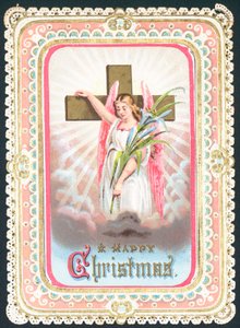 クロス、クリスマスカードで立っている天使 作： English School
